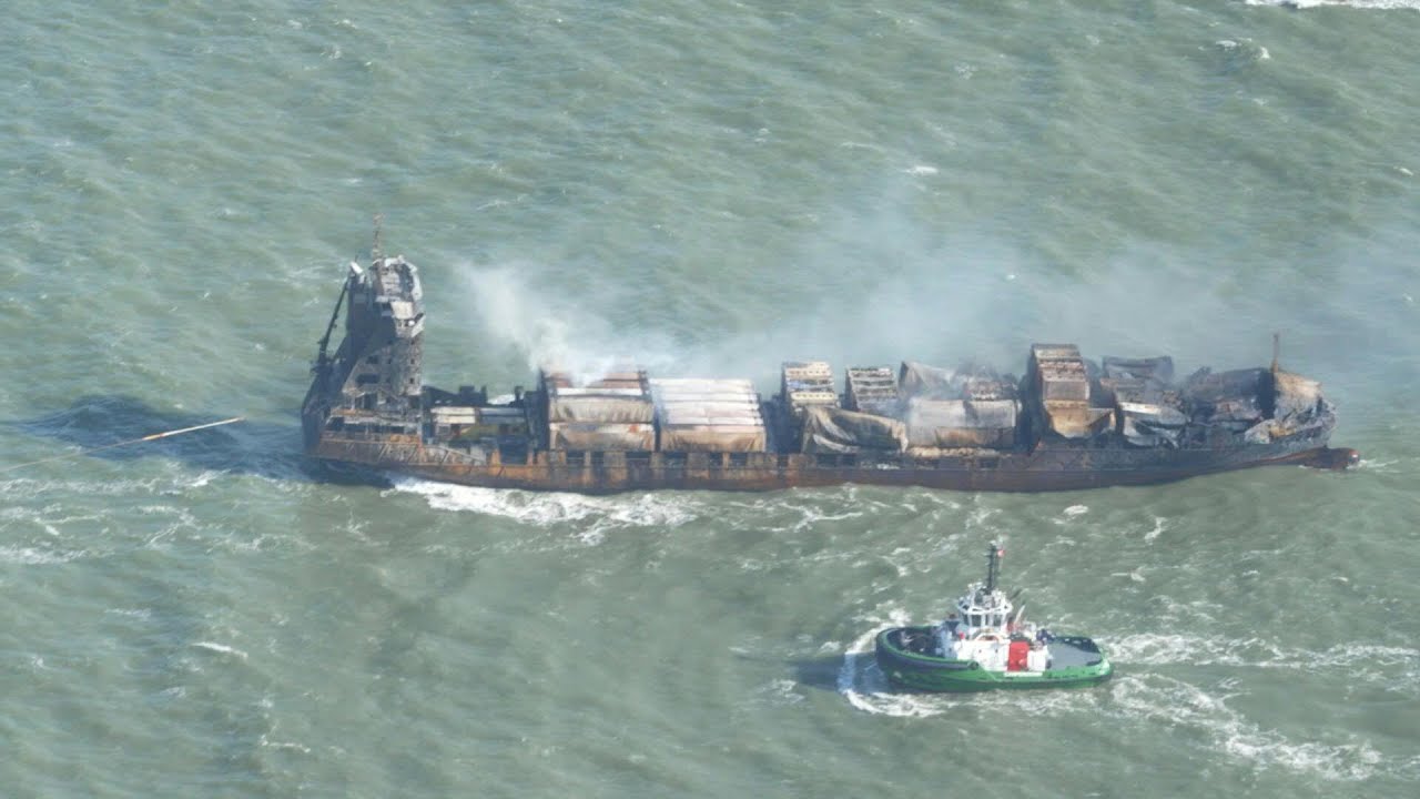 Aerial shots of vessels involved in North Sea collision | AFP