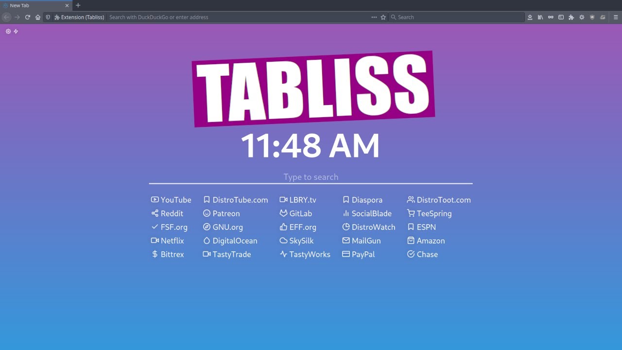 Tabliss — это плагин «новой вкладки» для Firefox и Chrome