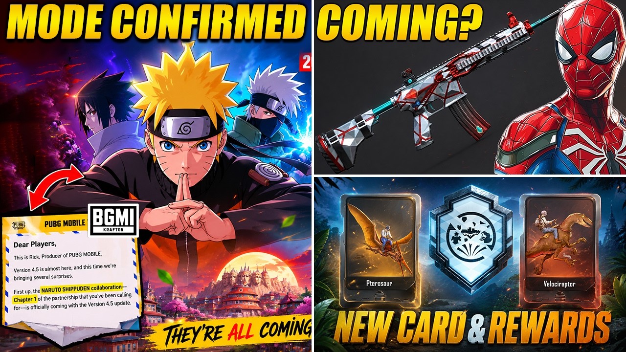 🔥 BGMI X NARUTO THEME MODE & SKINS IN 4.5 UPDATE || NEW ACHIEVEMENT & CARDS IS HERE || SPIDERMAN?