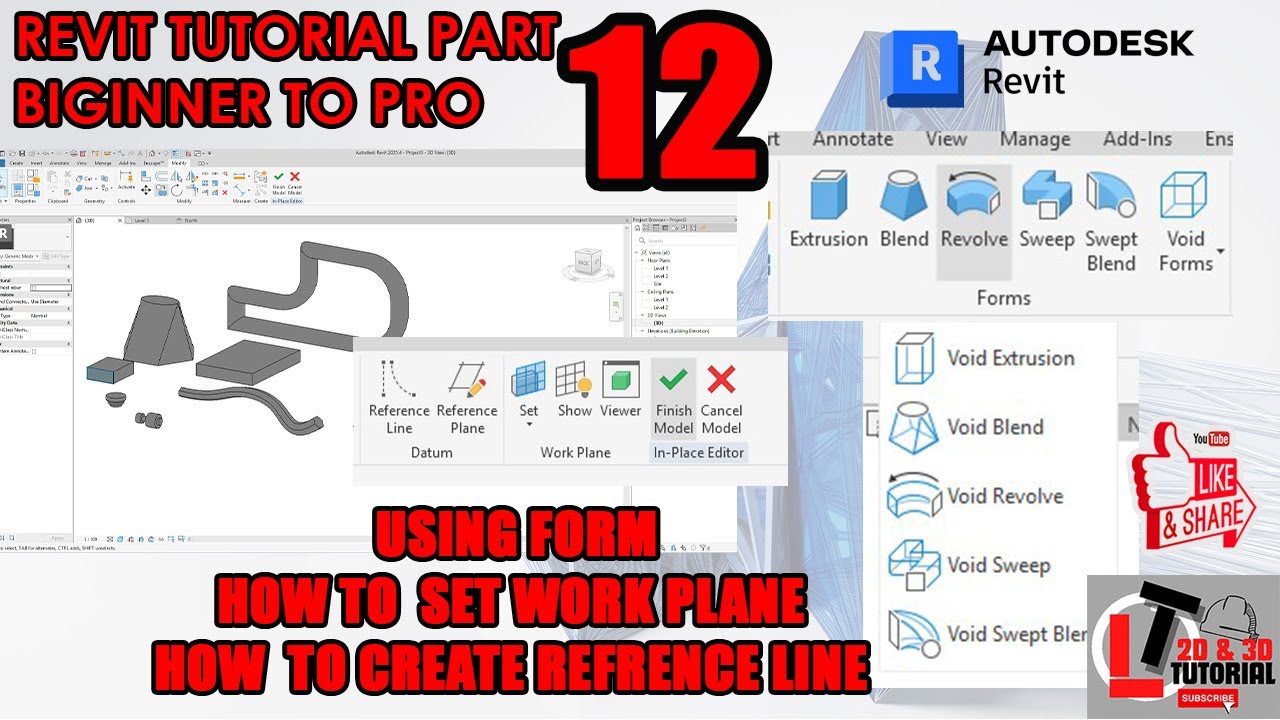 REVIT TUTORIAL BIGINNER TO PRO PART 12: USING FORM TO CREATE 3D, AND SET WORK PLANE