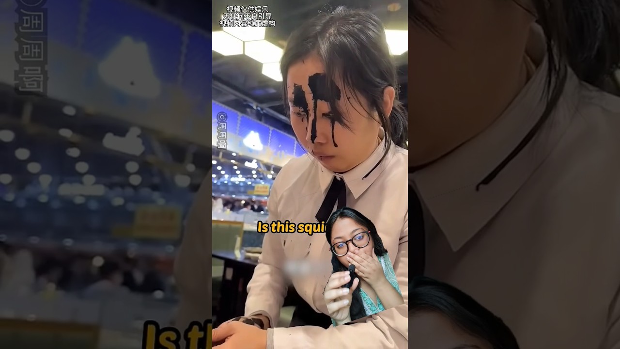 Squid Ink on Face Restaurant 😱 🦑🤣 #shorts #seafood #ytshorts #reaction