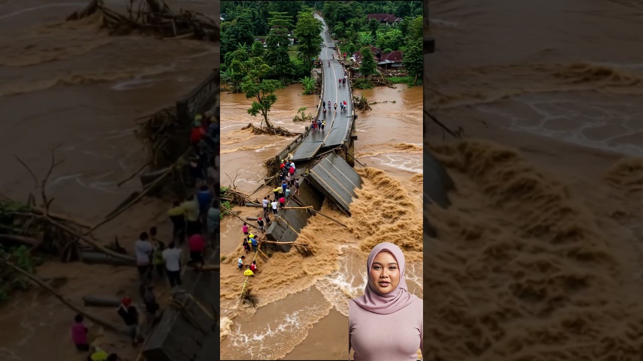 Detik Detik Jembatan Jalan Runtuh Dihantam Banjir Bandang!!!