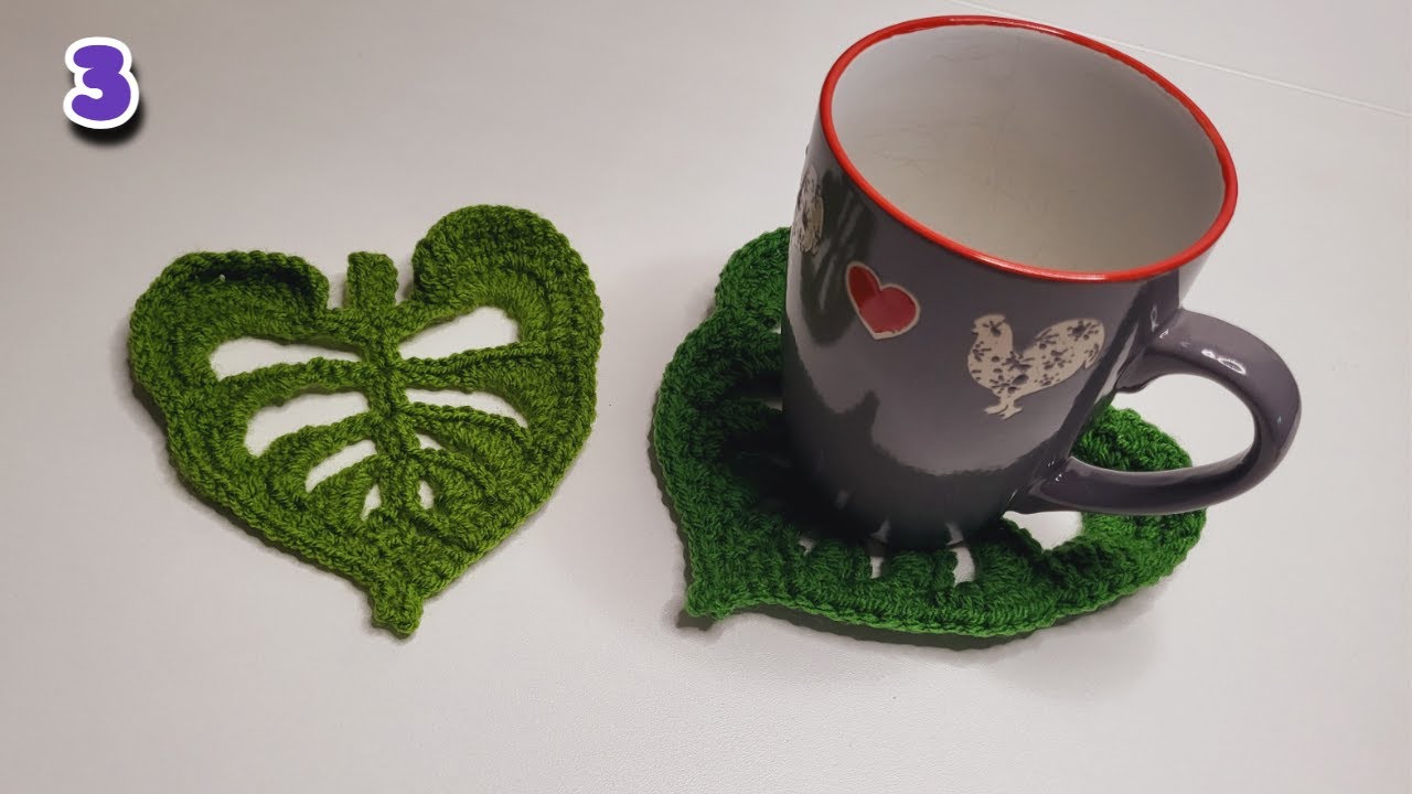 How to Crochet Monstera leaf🍃Leaves plant coaster COMPLETE step by step tutorial for beginners