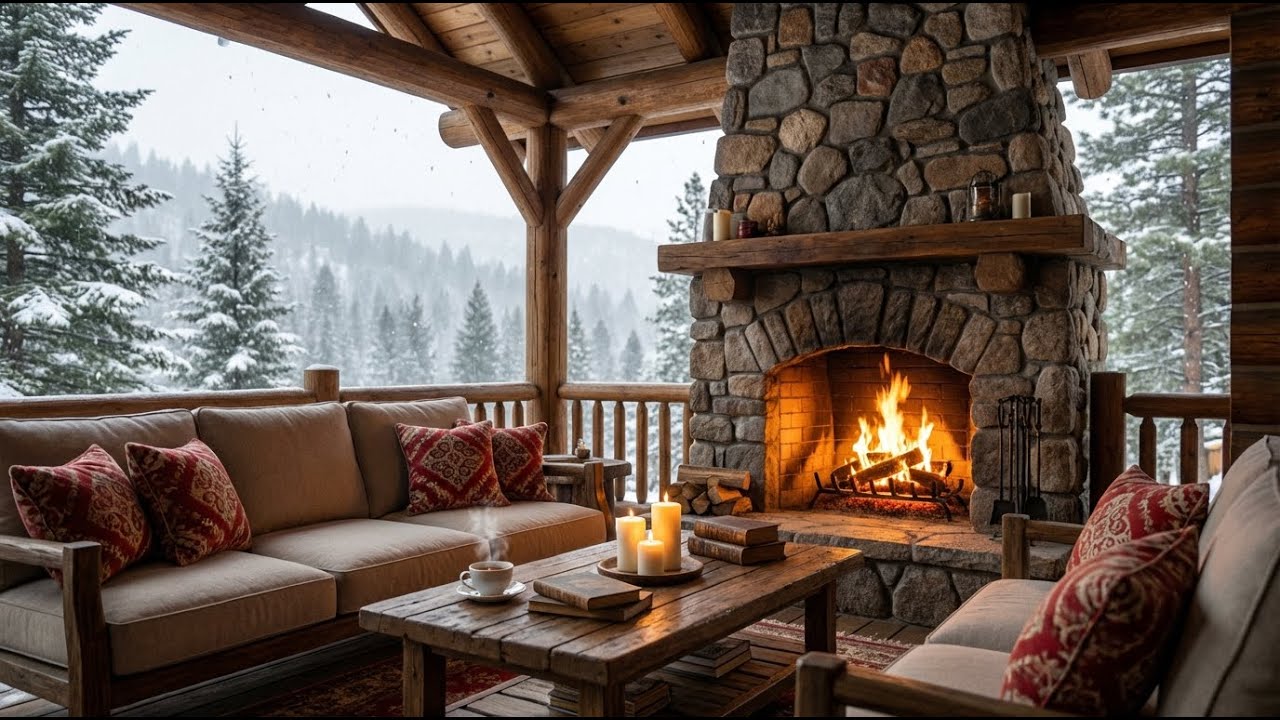 Cozy Winter Coffee Shop ❄️ Smooth Jazz & Fireplace Ambience for Study and Work