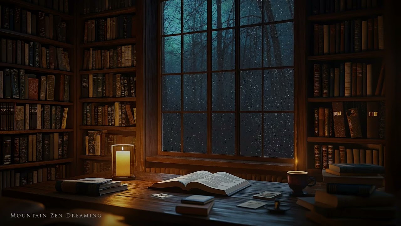 Cozy Library Experience with Rain Sounds: Enjoy Turning Pages and Rain Sounds for Study & Sleep