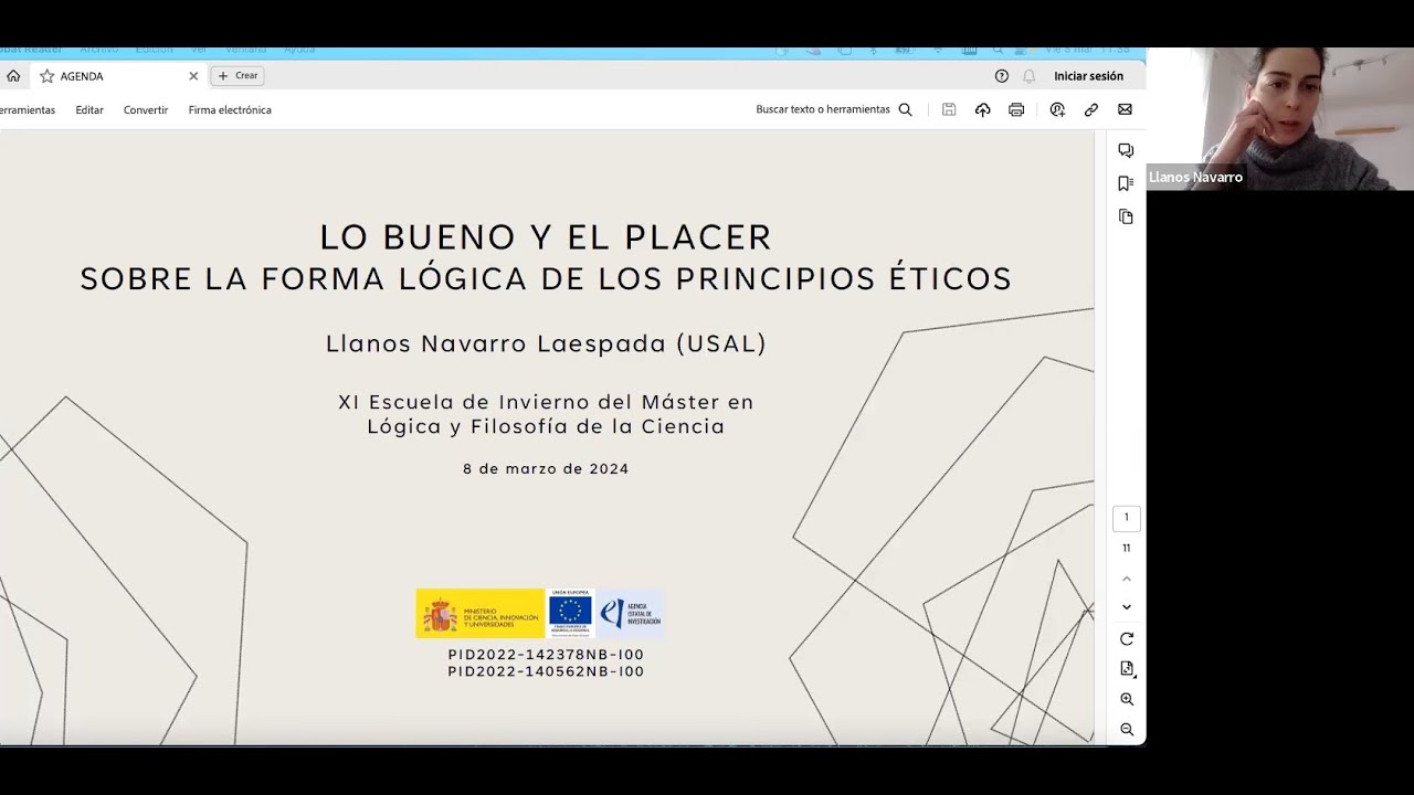 Llanos Navarro (USAL): Lo bueno y el placer: sobre la forma lógica de los principios éticos