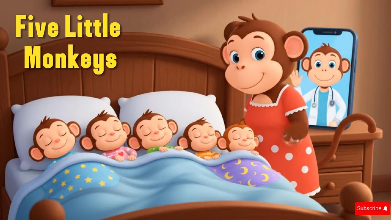 🐵 Five Little Monkeys Jumping on the Bed | Nursery Rhyme & Kids Song | @Sunny Village Friends