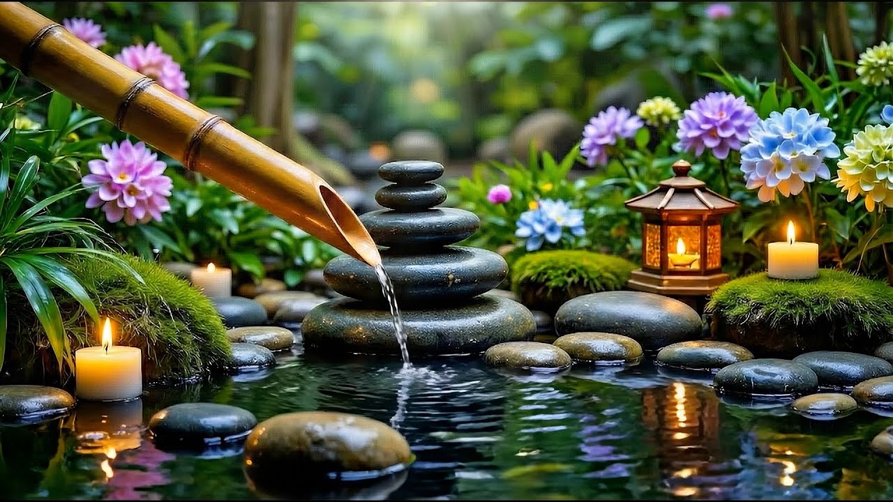 Healing Piano Music and Bamboo Water Sounds 🌿 Sleep Music Relieve Stress, Anxiety & Depression