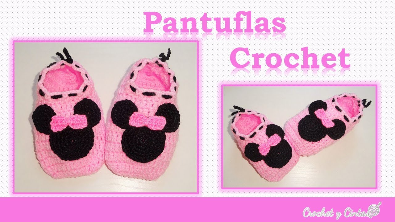 Pantuflas a crochet inspirado en Minnie Mouse