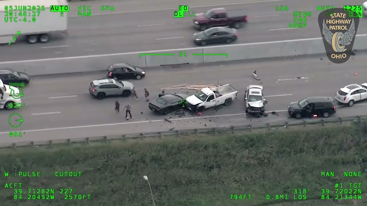 Helicopter view of police pursuit of truck driver in Ohio