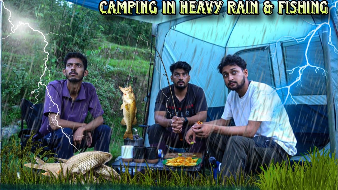 Group Camping In Heavy Rain & Fishing | Camping In Extreme Weather Condition | trip sense #vlog