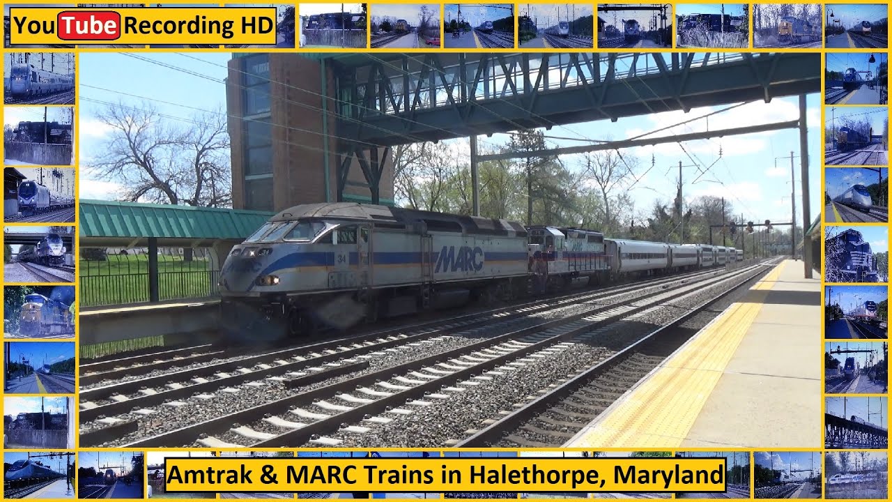 Amtrak & MARC Trains in Halethorpe, Maryland - YouTube Recording HD