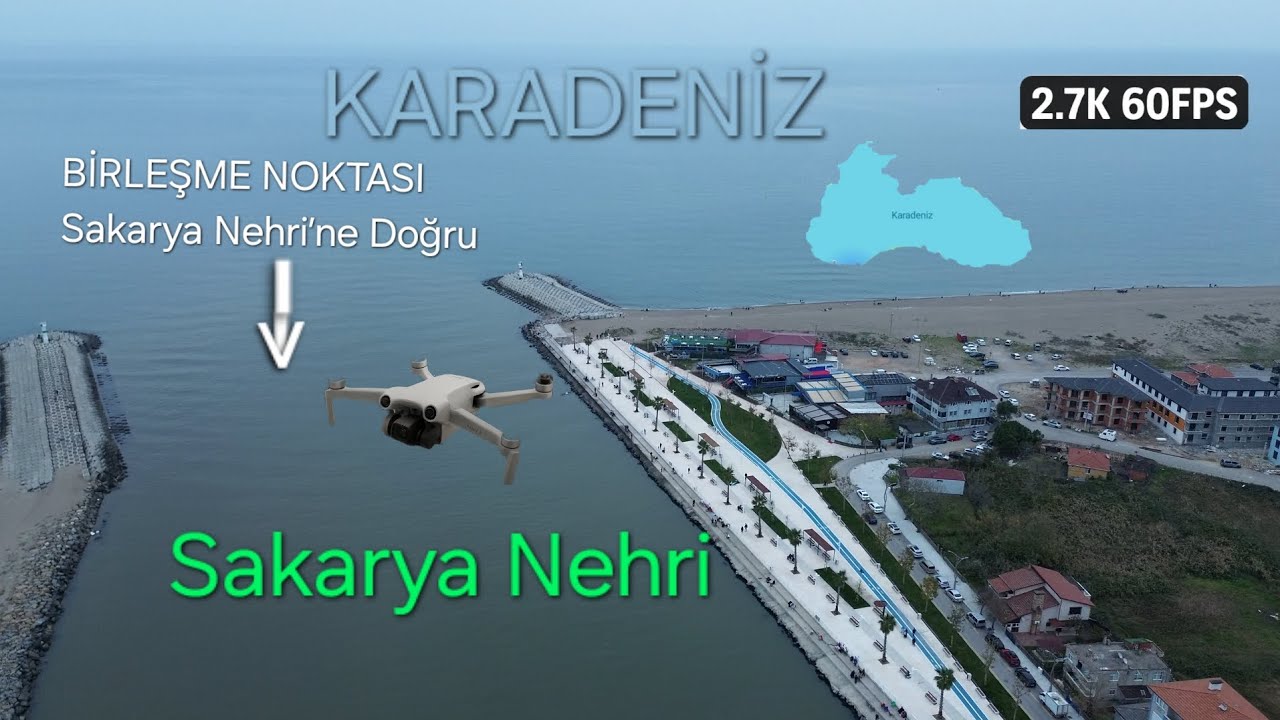 DJI Mini 3 (111.4) | Sakarya Nehri & Karadeniz’in Birleştiği Nokta | Nehre Doğru Uçuş | 2.7K