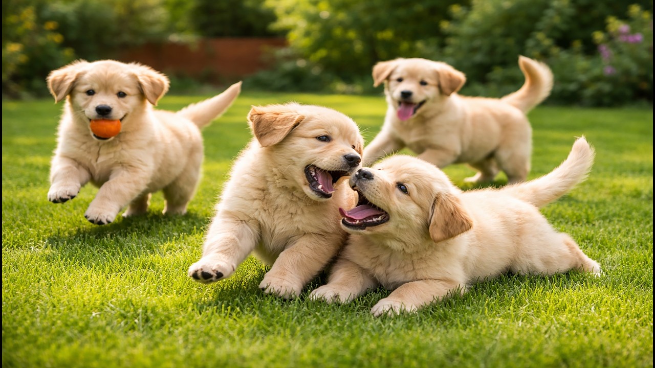 🐶🌿 Playful Puppies Competing for Toys on Green Grass | Cute Dog Barking Moments | Happy Dog Video