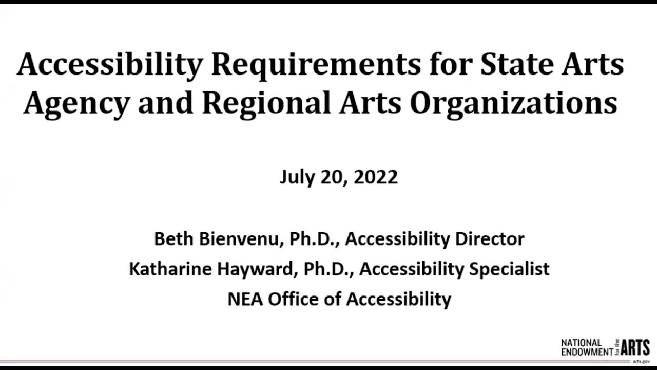 Accessibility Webinar for Regional Arts Organizations & State Arts Agency Coordinators