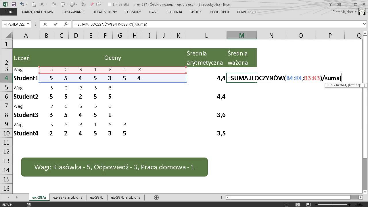 excel-287 - Средневзвешенное значение - например, для оценок - 2 разные системы взвешивания