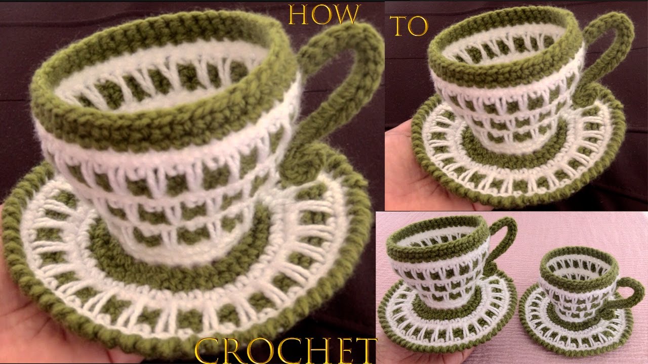 Como tejer a Crochet tazas de chocolate té café tejidas con ganchillo Punto fácil de dos colores