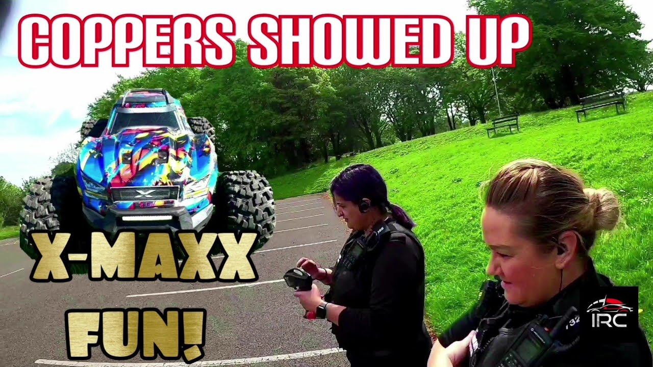 Traxxas xmaxx FUN! Police 🚔 🚓 turned up...🙁 See what happened...20/46 gearing, stock electronics.