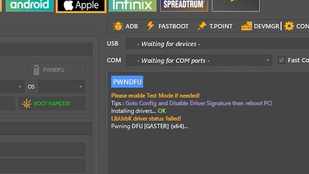 Sửa lỗi UnlockTool bị treo Pwning DFU [GASTER] (X64)