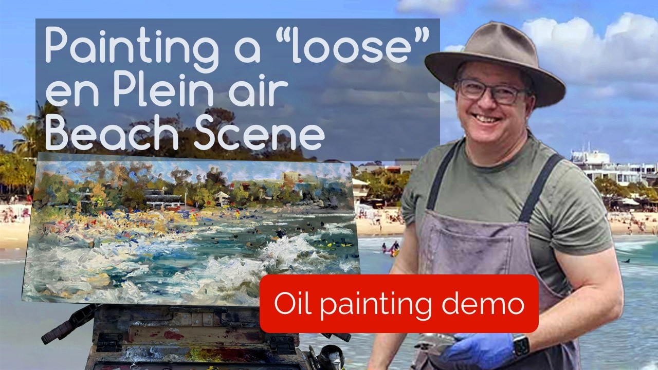 Plein Air Beach Surf Scene in Loose Painterly Style.
