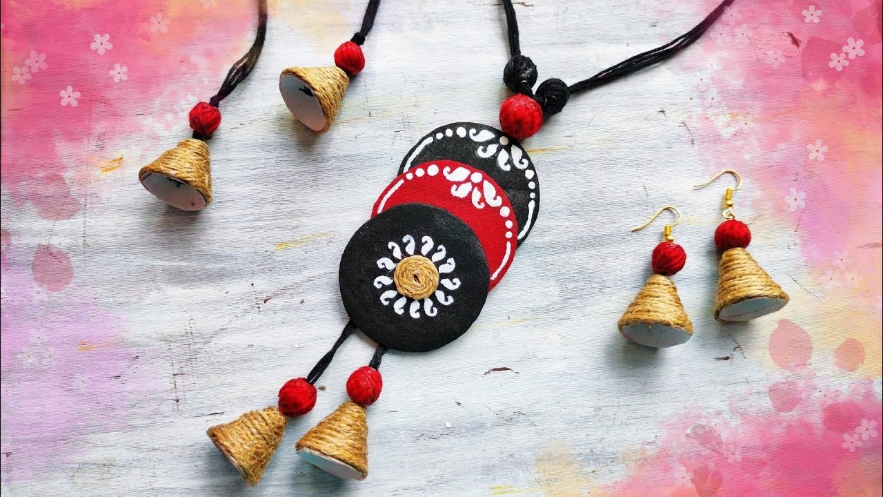 Handmade jute jewellery/Fabric jewellery set/Durga puja special DIY jewellery/কাপড়ের তৈরি গয়না