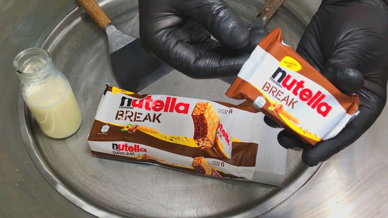 nutella BREAK - Ice Cream Rolls | how to make nutella ice cream rolls with chocolate recipe - ASMR