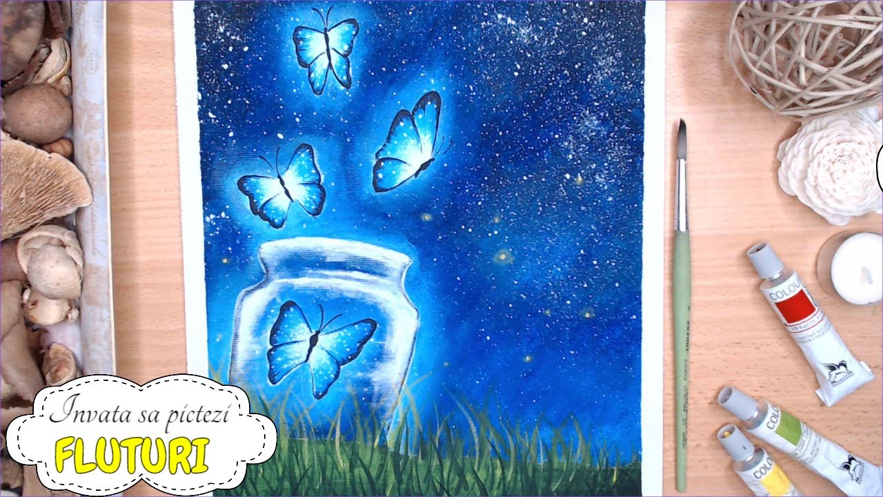 Tutorial de Pictura | Peisaj de Noapte si Fluturi #AcrylicApril 29