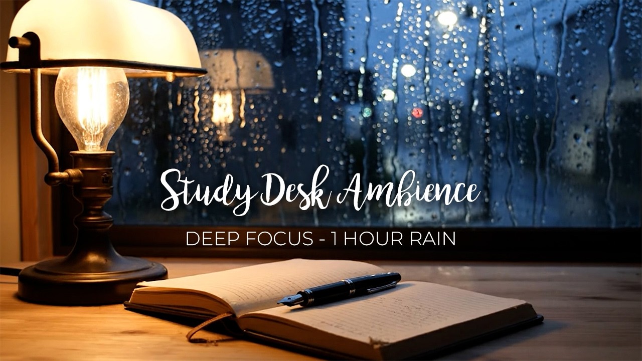 1 Hour Rainy Night Study Ambience 🌧️ | Deep Focus Cinematic Desk Sounds