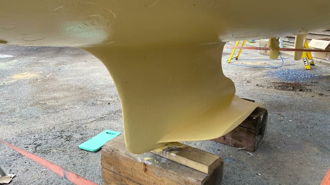 Winging it lift out to apply Hempel Silic-one antifouling paint.