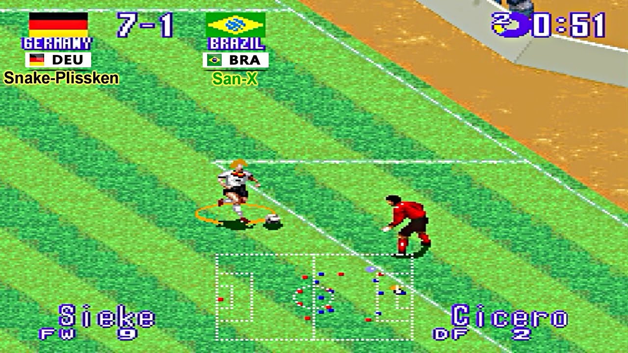 International Superstar Soccer Deluxe (SUPER NES) - San-X vs Snake-Plissken