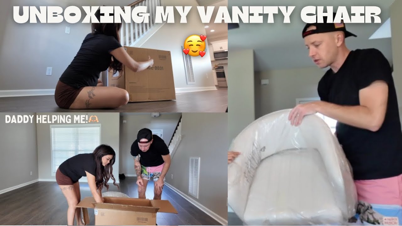 DADDY HELPING ME UNBOX MY VANITY CHAIR - LIFE IN AMERICA 🇺🇸 |ERICA AHERN