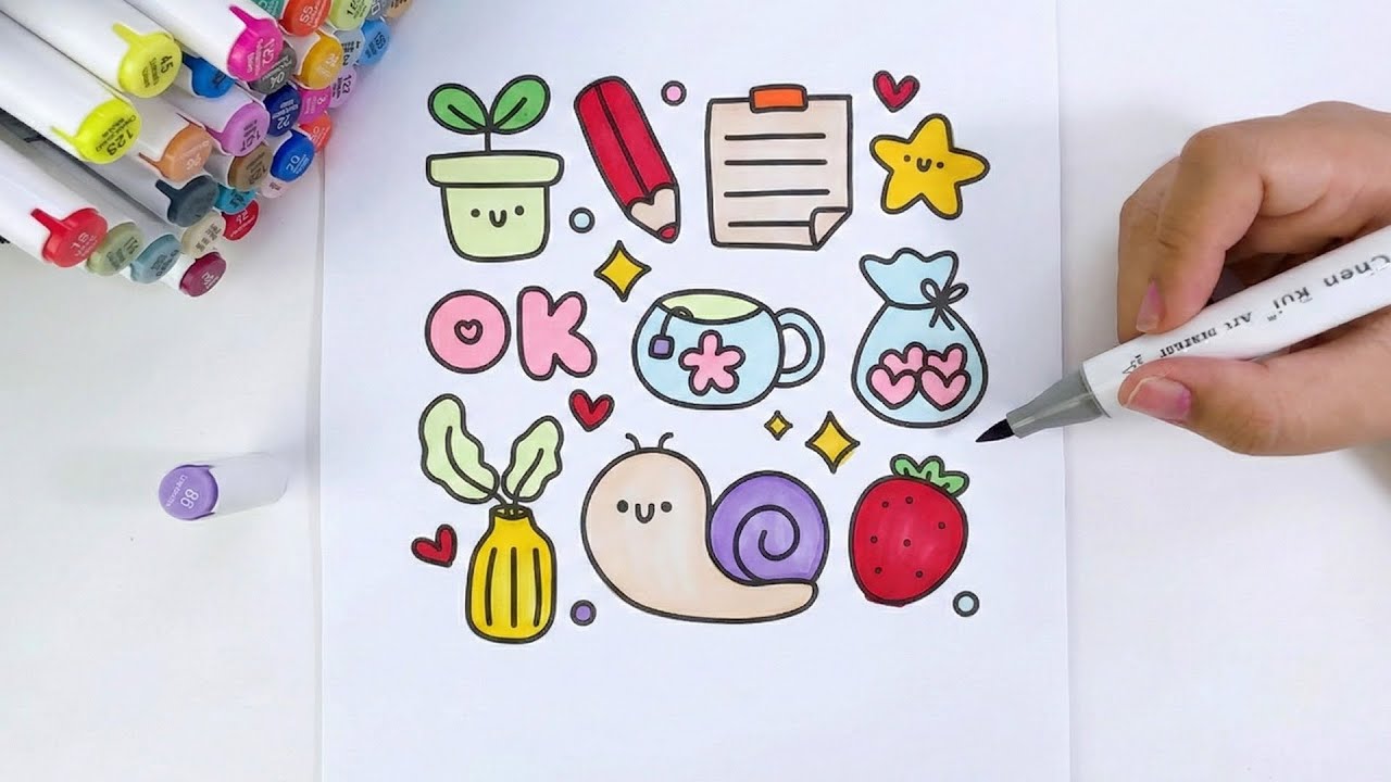 🎀Funny Snail & Cute Stickers Color ASMR Coloring | Relaxing Purple Vibes & Cute Aesthetic🌸