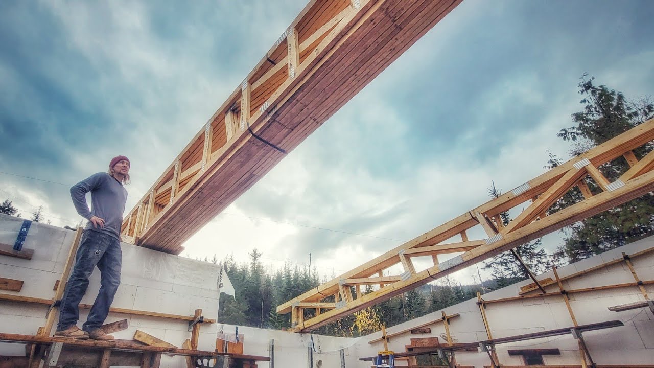 Trusses! Spreading out the trusses for our single-slope skillion roof.