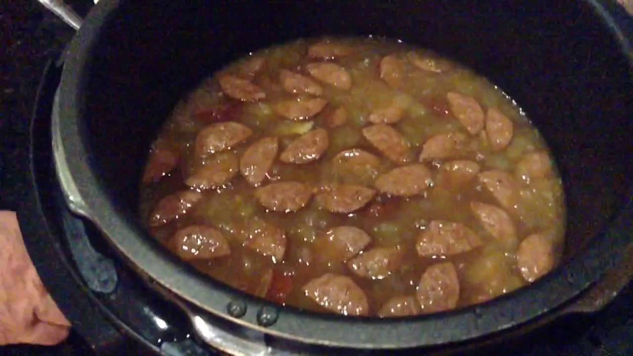 Pressure Cooker spicy pinto beans and andouille sausage