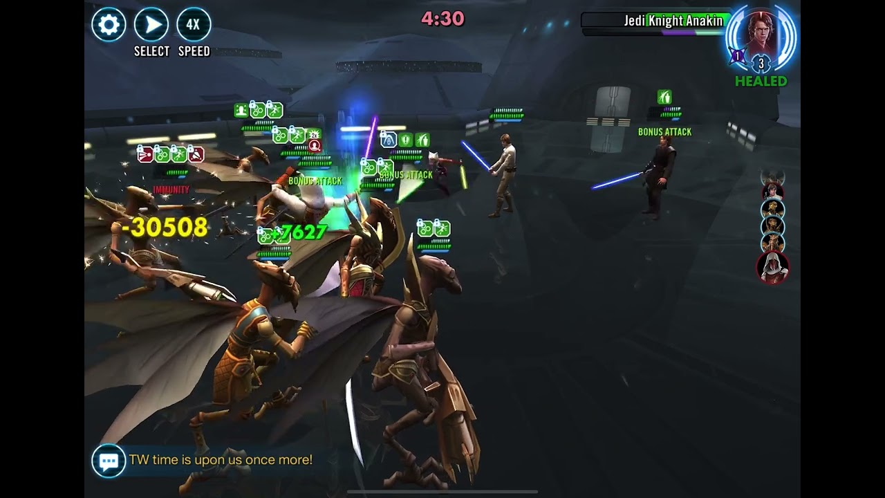 SWGOH, TW: Geonosian (Poggle Omicron) vs Jedi Knight Revan Lead