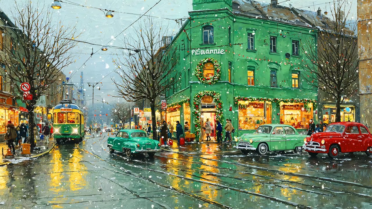 Christmas Tram Street ❄️ Vintage 1940s–1960s Oldies | Cozy City Lights & Holiday Reflections