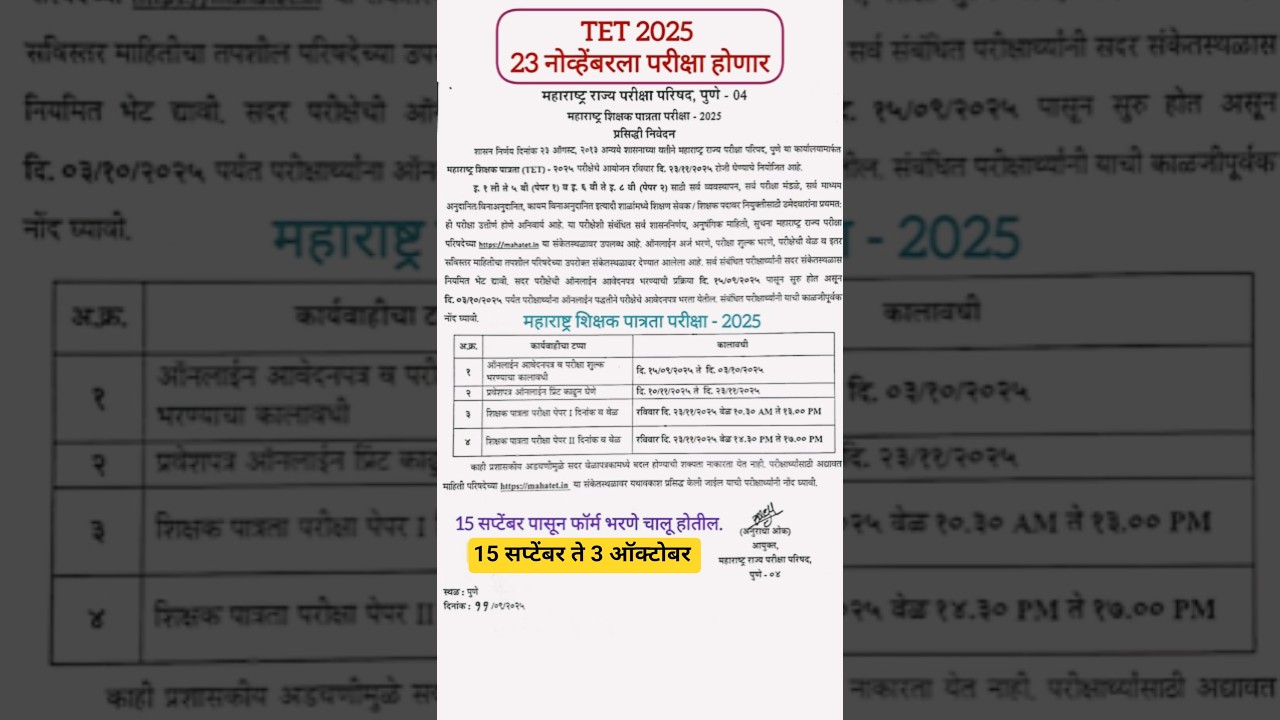 MAHA TET 2025 Official Notification out #tet exam update #examdate documents checklist#शिक्षकभरती