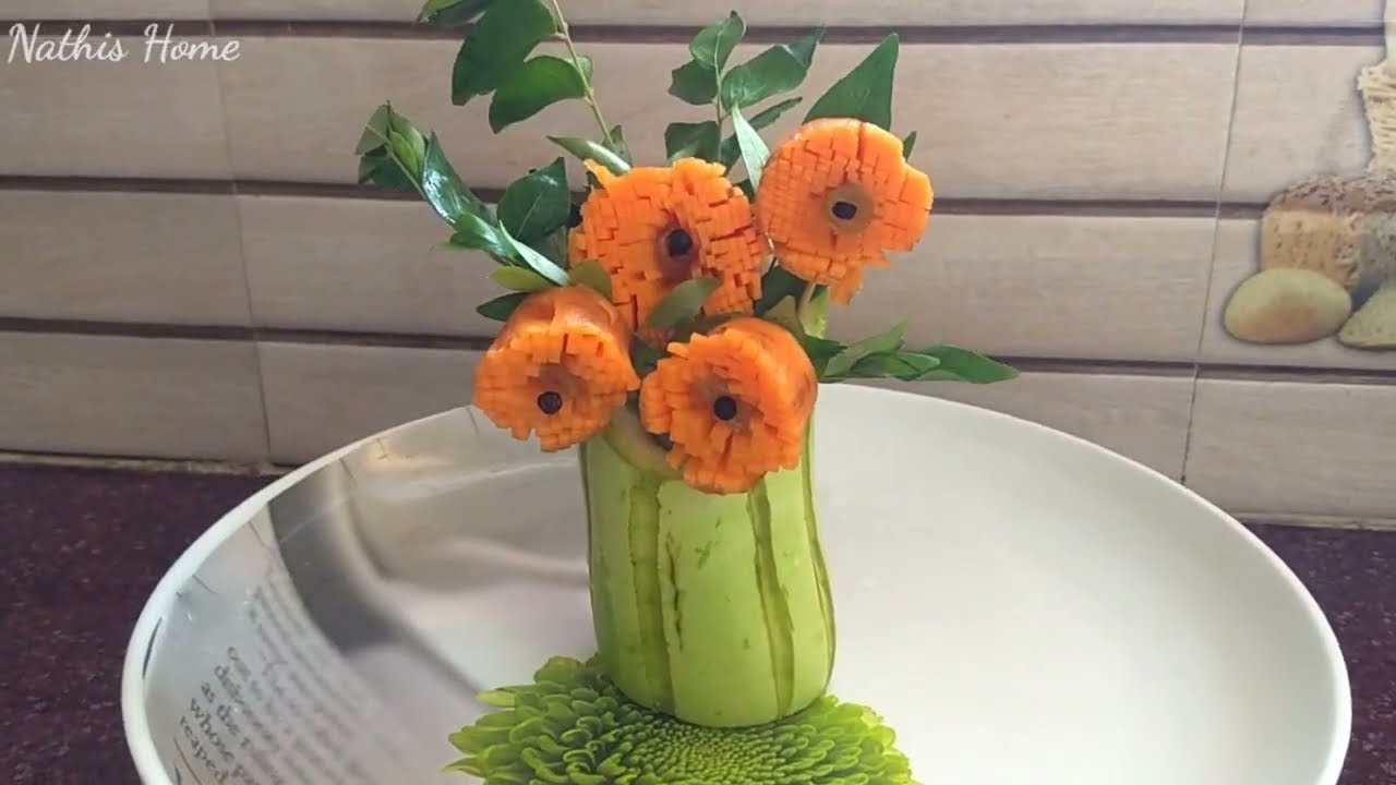 30.How to make flower vase with bottle gourd/Vegetable Carving /Food decoration/Nathis Home