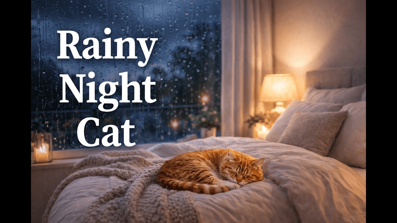 Rainy Night Cat 🌧️ Cozy Bedroom Rain Sounds for Deep Sleep (No Talking)