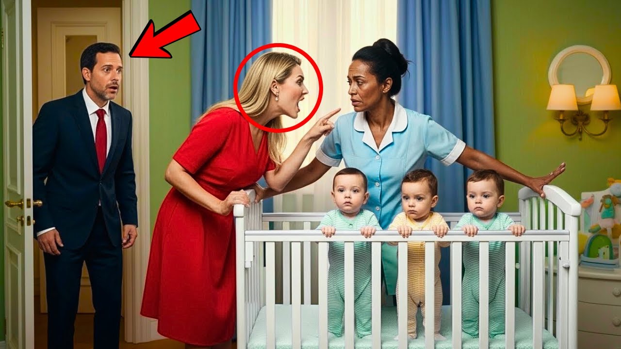 A MADRASTA GRITAVA COM OS TRIGÊMEOS… SEM SABER QUE O MILIONÁRIO VIÚVO ESTAVA VENDO TUDO ESCONDIDO