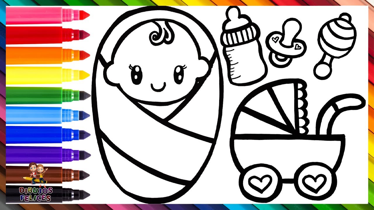 Dibuja y Colorea Un Beb&eacute; Con Accesorios 👶🍼🌈 Dibujos Para Ni&ntilde;os