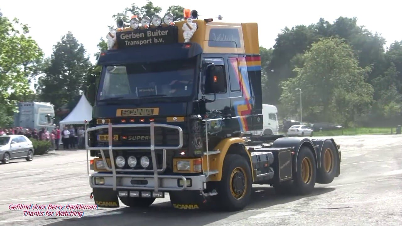 Dik Oldtimer Scania 143M V8 with side Pipe sound  in Actie HD