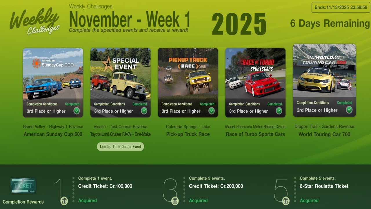 GT7|Weekly Challenges|November - Week 1|Cars & Setups(1.63)