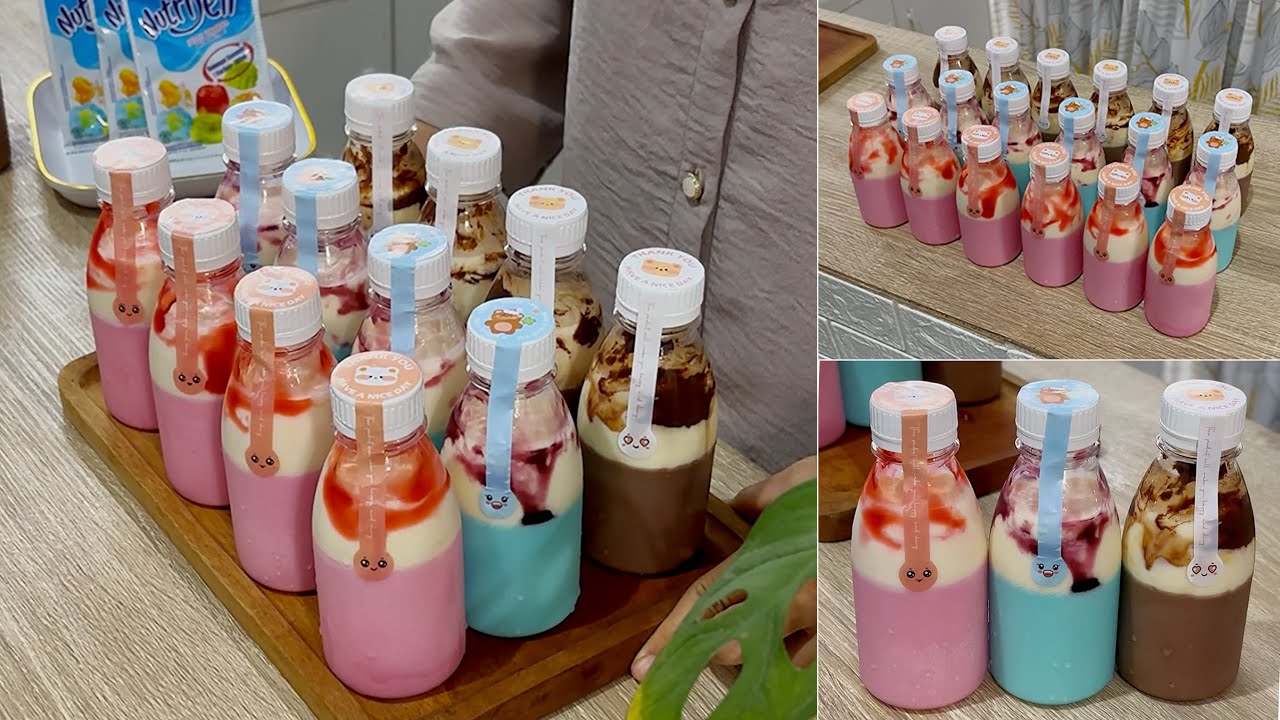 Hanya pakai 1 bks Nutrijell jadi 18 botol Cheese Milk Pudding Sedot super lembut & creamy, Enak Bgt!