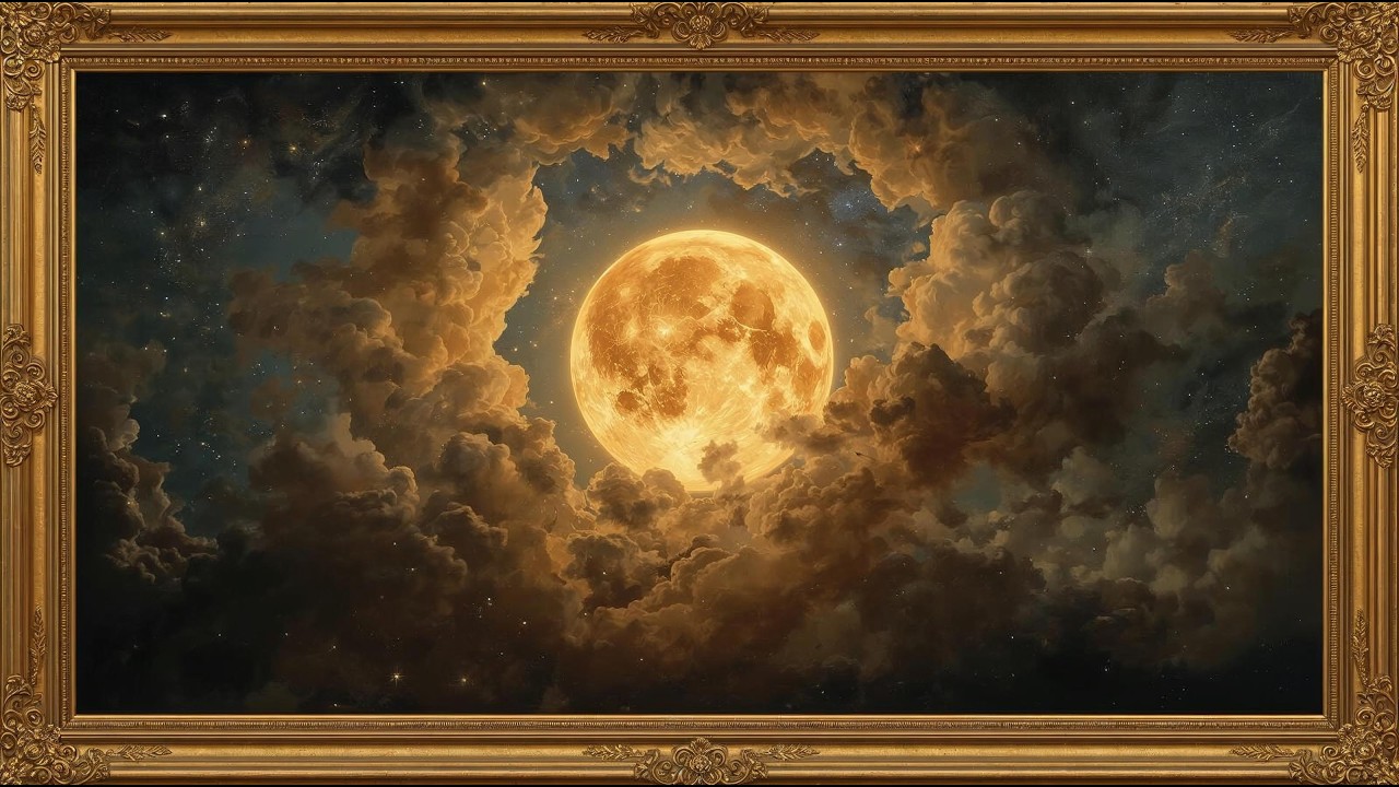 Vintage Moon Painting 🌕 Calm Night Ambience | Silent Relax Background