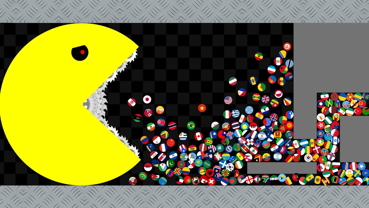 Escape from Pac Man Shredder #3 - Countries Marble Race in Algodoo