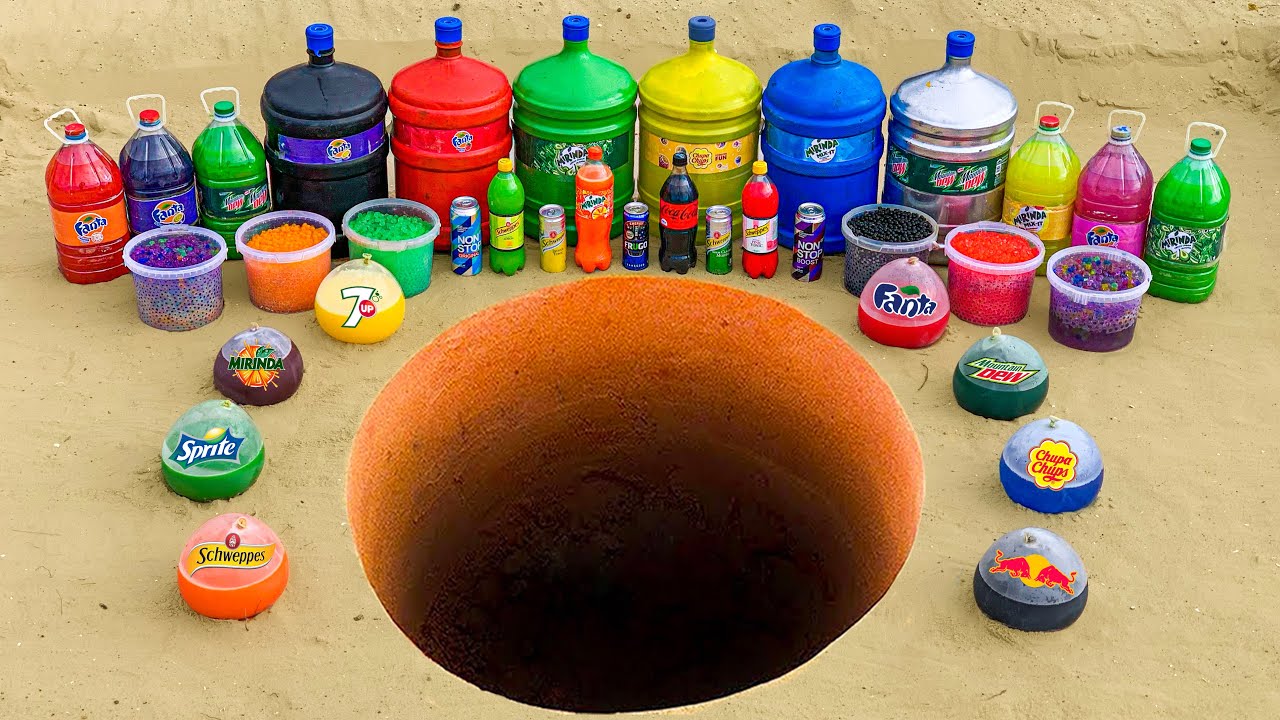 Big Underground Barell Eruption from Coca-Cola, Mtn Dew, Monster, Fanta, 7up, Mirinda and Mentos