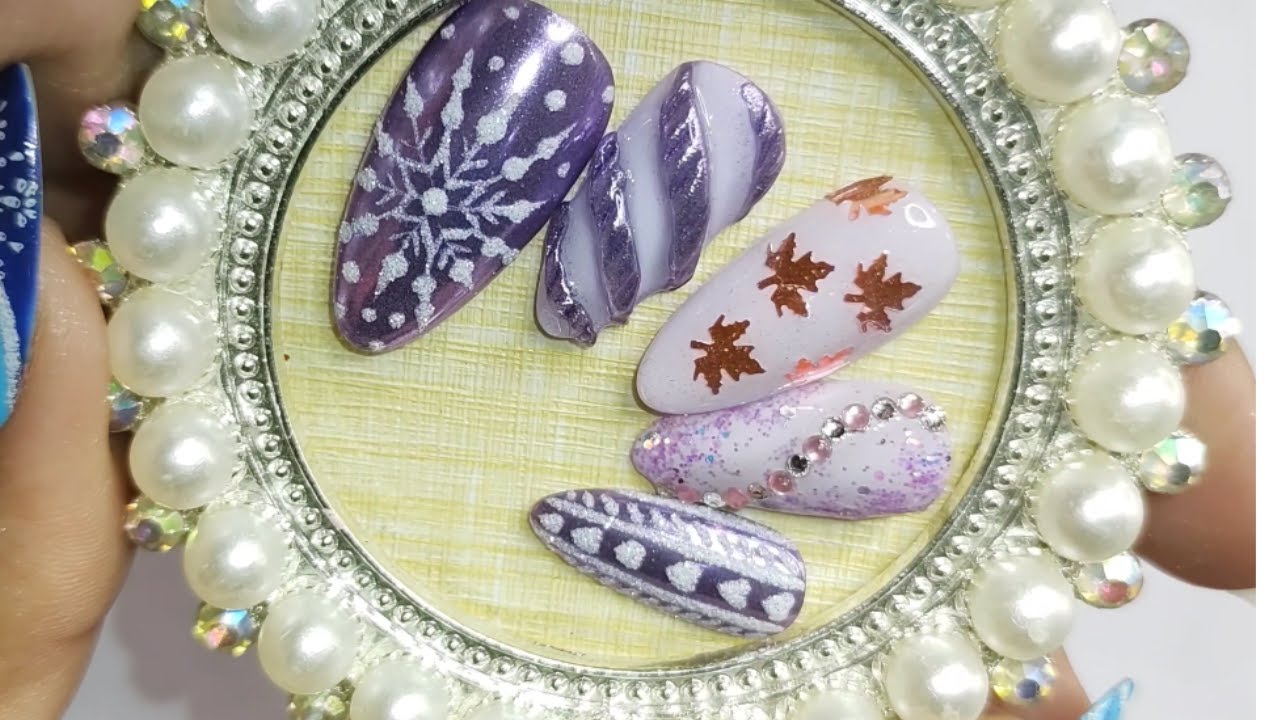 #101 sweater and snowflakes press on nails design with chrome and sugar powder for Christmas/winters