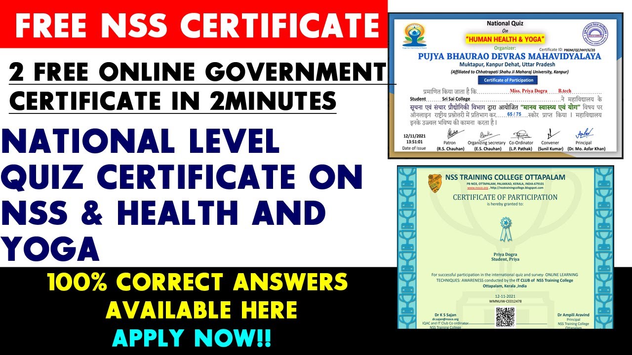 NSS Free Certificate | National service scheme | Nss Free Training Certificate | Yoga Certificate