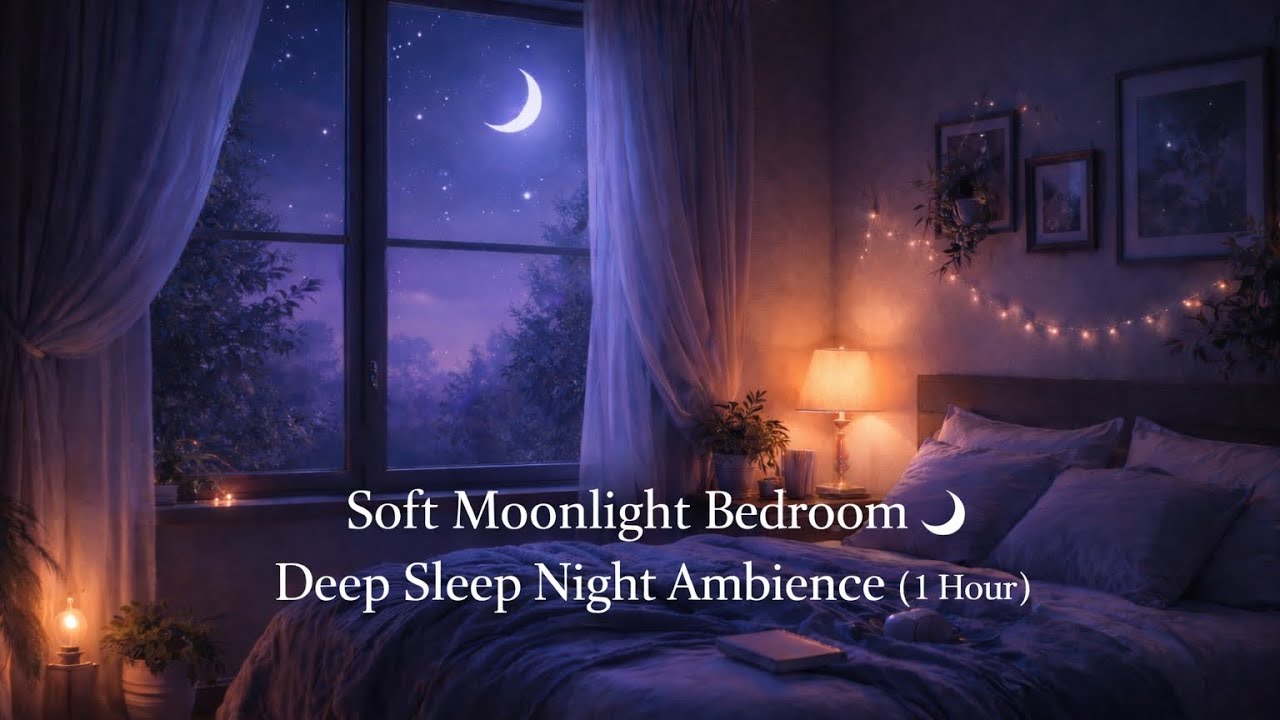 優しく灯る月明かりの寝室 🌙 静かな夜に包まれる癒しの睡眠BGM【1時間】　Soft Moonlight Bedroom 🌙 Calm Night Sleep Ambience (1 Hour)